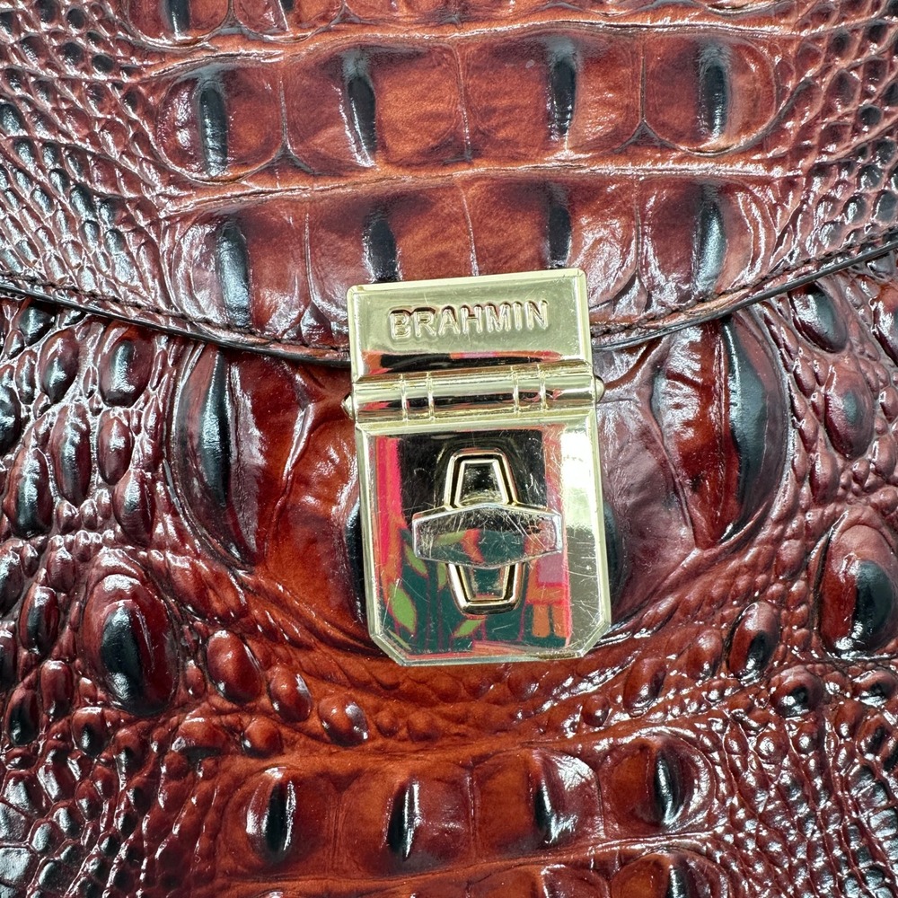 Brahim Croc Embossed Leather Handbag Structured Classic Quiet Luxury Old Money - Picture 10 of 10